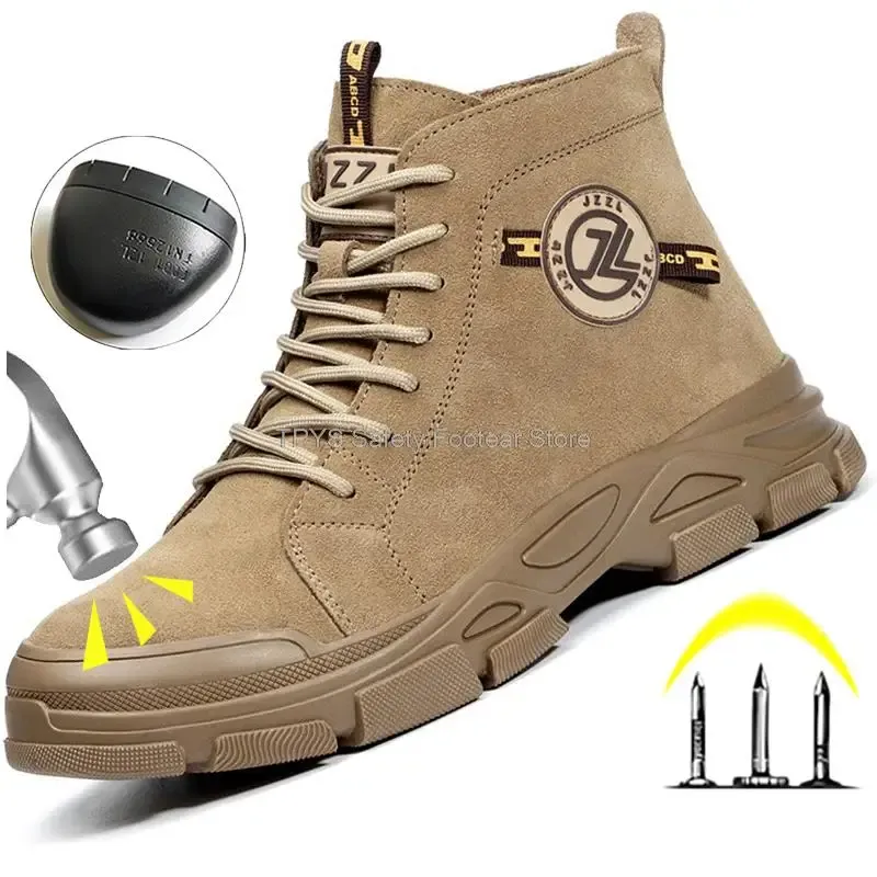 Stövlar mocka läder män säkerhet skor stål tå arbetskor man