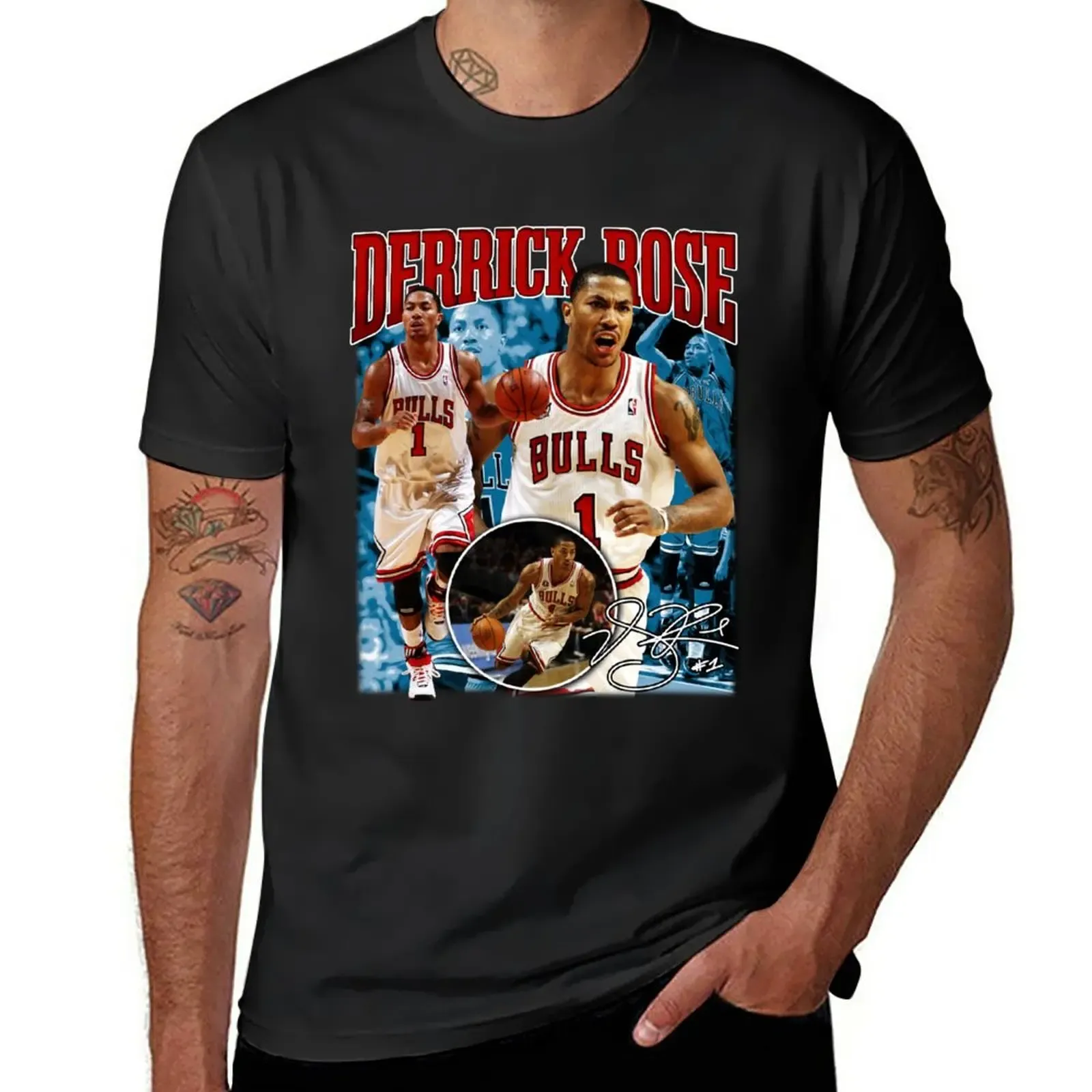 NOUVEAU DERRICK ROSE MVP Chicago Basketball Signature Vintage Retro 80s 90S T-shirt de style rap-rap