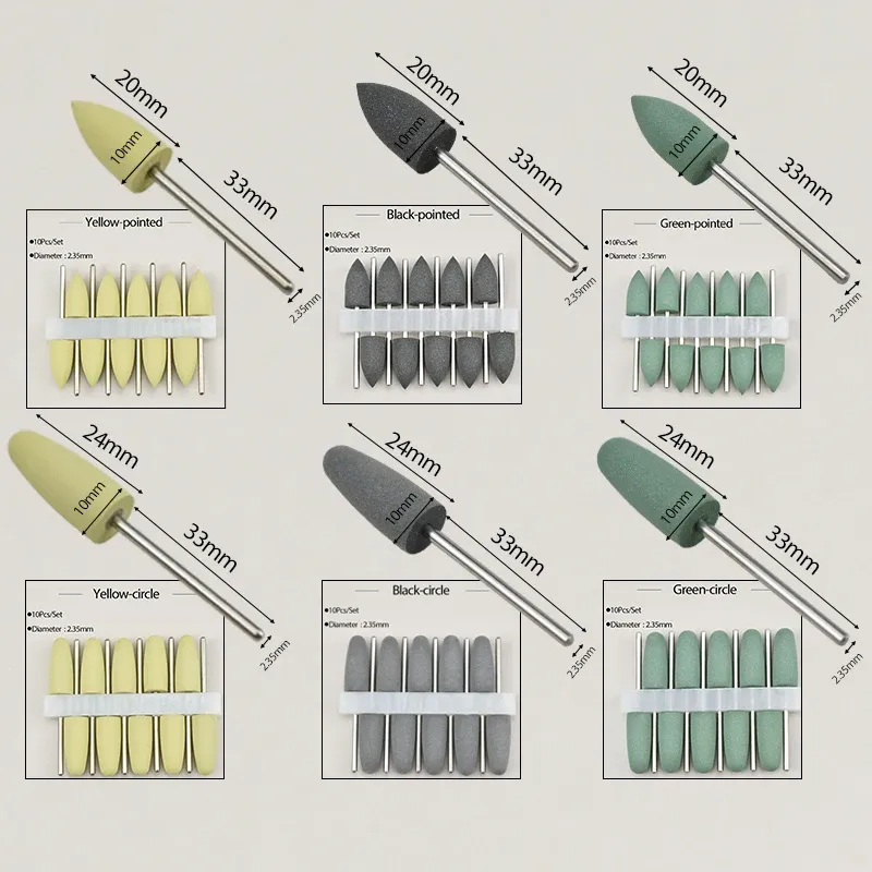 10pcs/conjunto de 2,35 mm Polhons de borracha de silicone odontológica Broca de dentes Brancagem de escavação de escavação dental Drill Bit Bit Bit Bit Bit