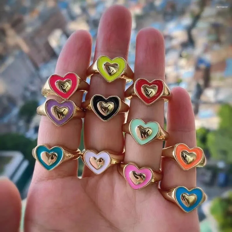 Anillos de racimo 10pcs de moda vintage esmalt shon chapado doble joyería de corazón anillo de anillo de joyería dedo coreano para mujeres joyas joyas