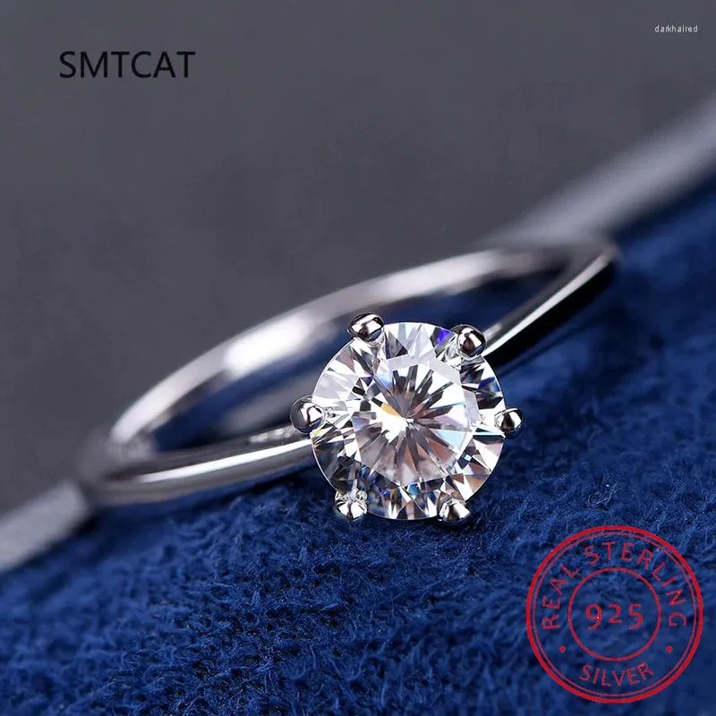 Küme Yüzükleri 0.5CT 1CT Gerçek Moissanit Ring Nişan Düğün Elmas Kadınlar İçin 925 STERLING Gümüş Lüks Kalite Güzel Takı