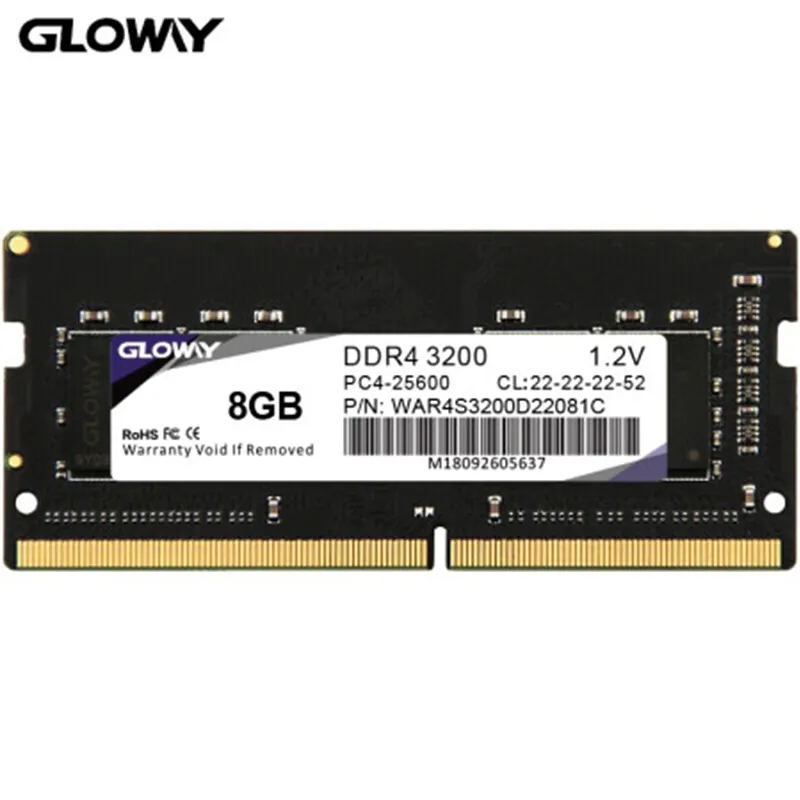 Gloway DDR4 8 GB 2666 MHz DIMM and 16 GB 3200 MHz SODIMM Memory