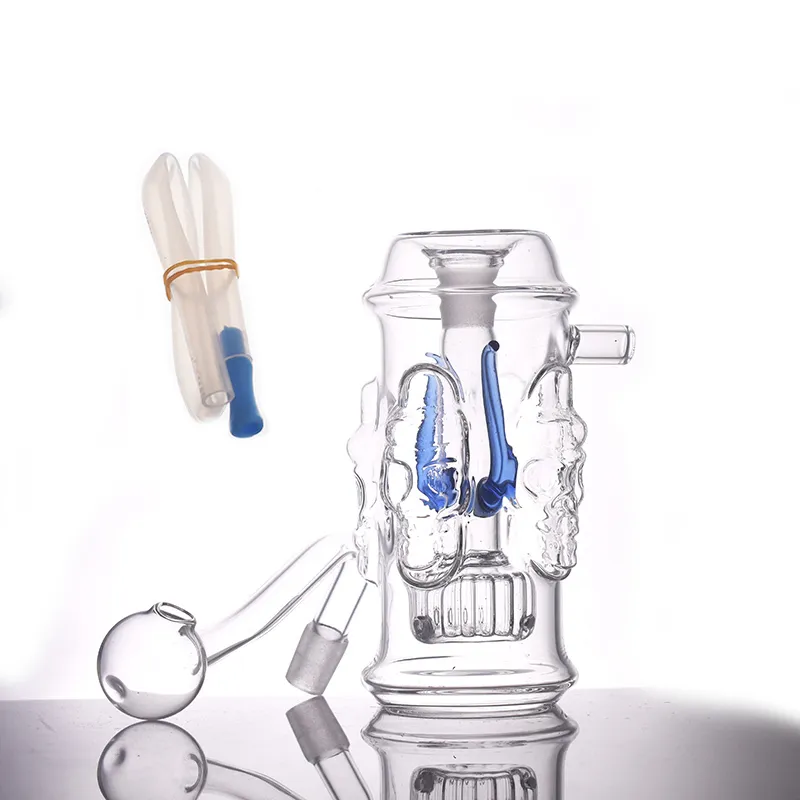 Partihandel kreativ främmande rökning vatten bong pipe färgglada mini skalle 3d form 10 mm kvinnlig glas dab rigg bongs vattenpipa med oljebrännare skål siliokne slang