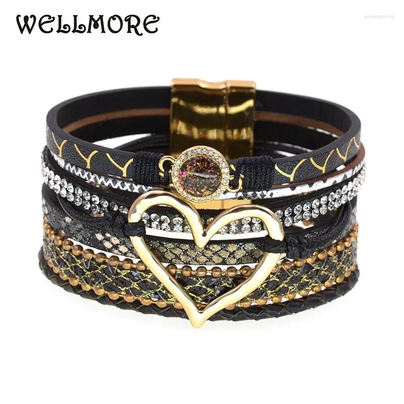 Charm Bracelets Wellmore Metal Heart Leder für Frauen Mode Bohemian Wrap Armband Armreifen Schmuck