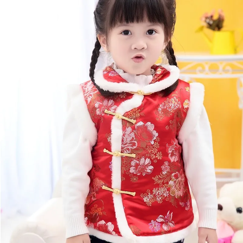 Новый год детский костюм зимняя детская одежда младенца детская детская детская мальчик и девочка в китайском стиле Cheongsam Qipao Costumes