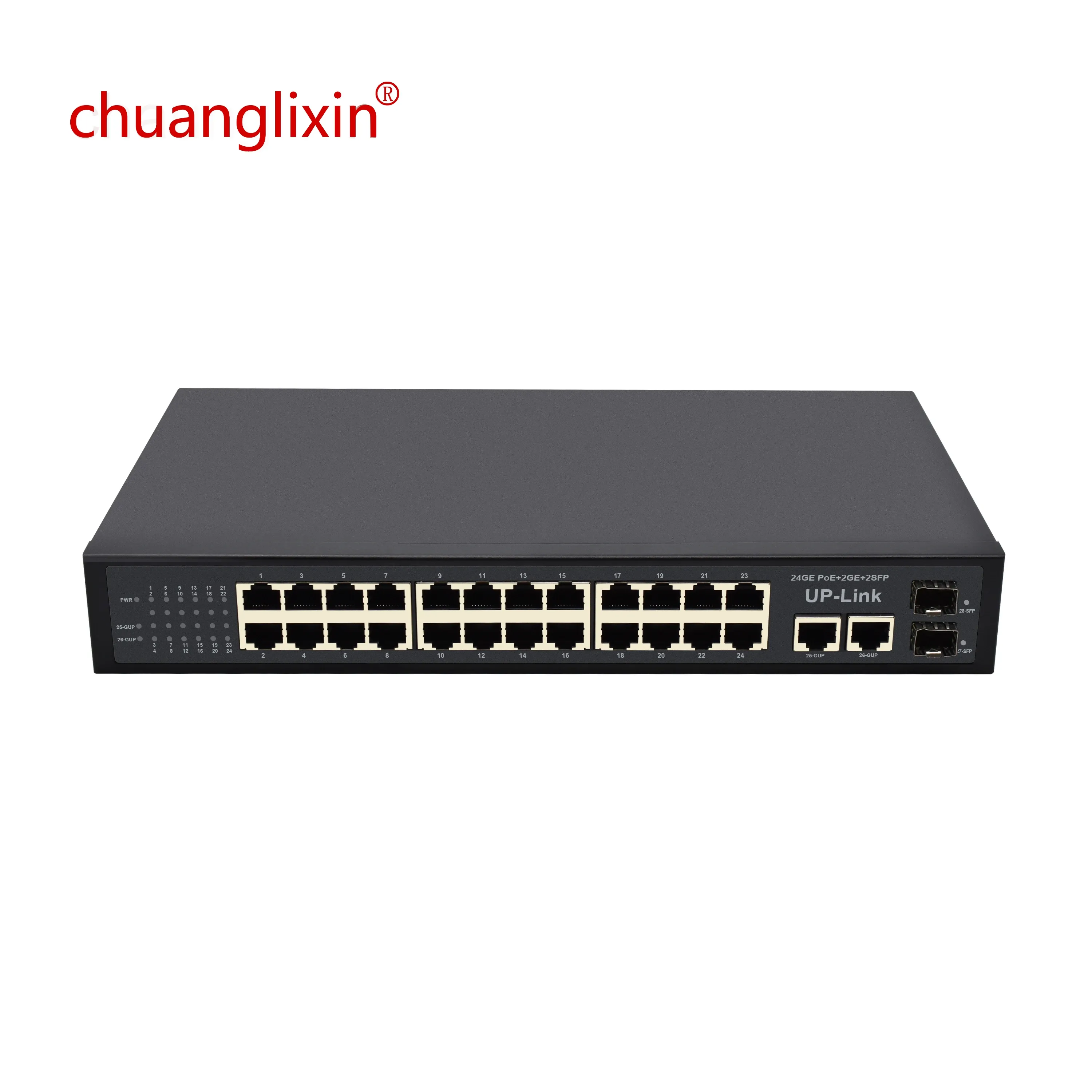 28 Port Gigabit PoE Switch with 24 IEEE 802.3at/af PoE Ports, 2