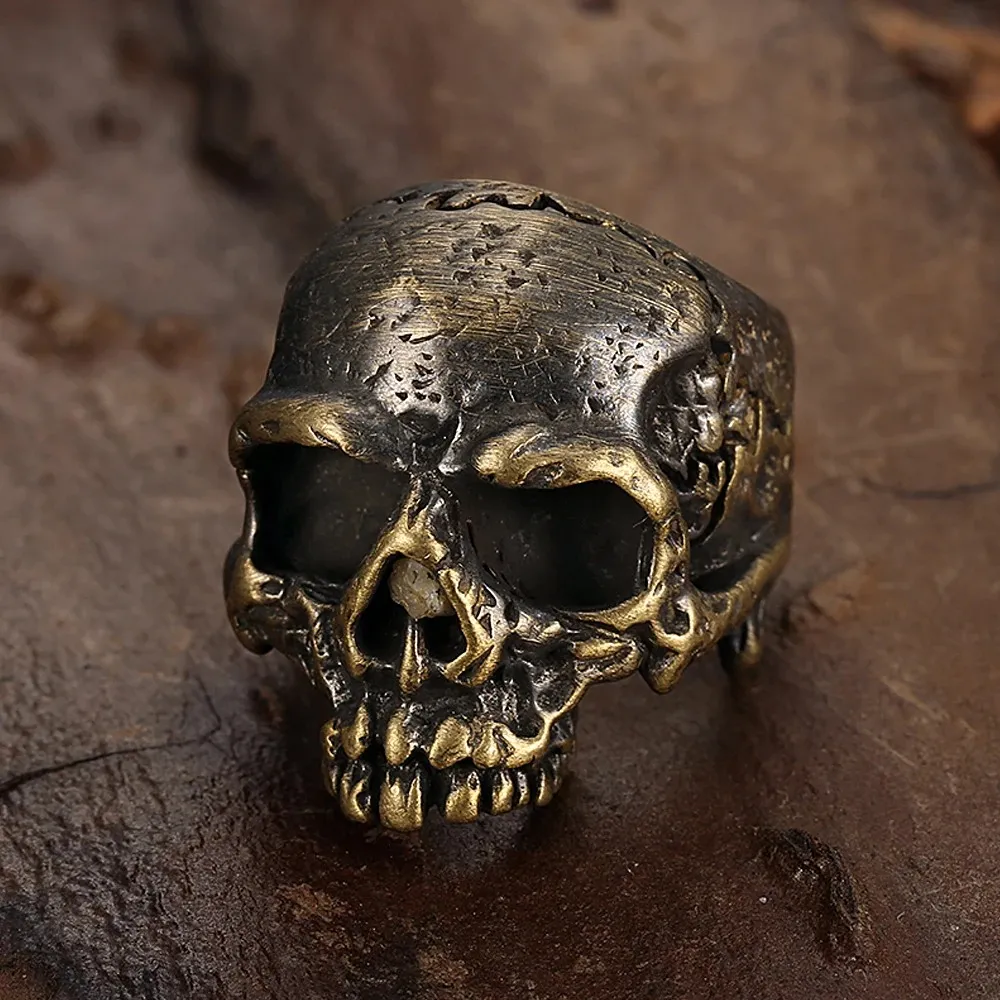 Уникальный винтажный кольцо с золотым черепом 14 тыс. Для мужчин мальчики панк хип -хоп -рок байкер -байкер призрачный кольцо мода амулет подарки