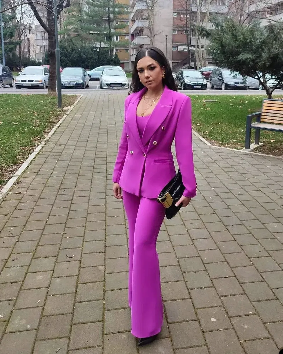 Slim Fit 2 peças calças femininas ternos de seleção dupla para o casamento Mãe do terno de noiva Festa da noite de traje formal