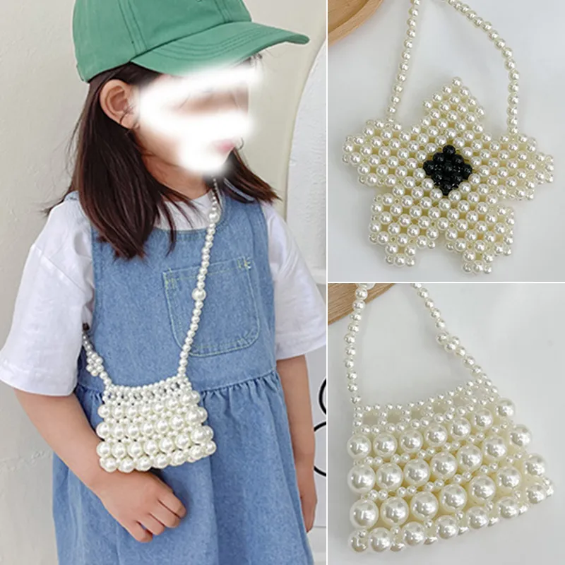 Fashion Designer Kids Baby Pearl Handbag Youth Girl Princess Casual Flowers Quadrate Shoulder Bag Chain Handbags Coin Purses Mini Tote Crossbody Messenger Bags