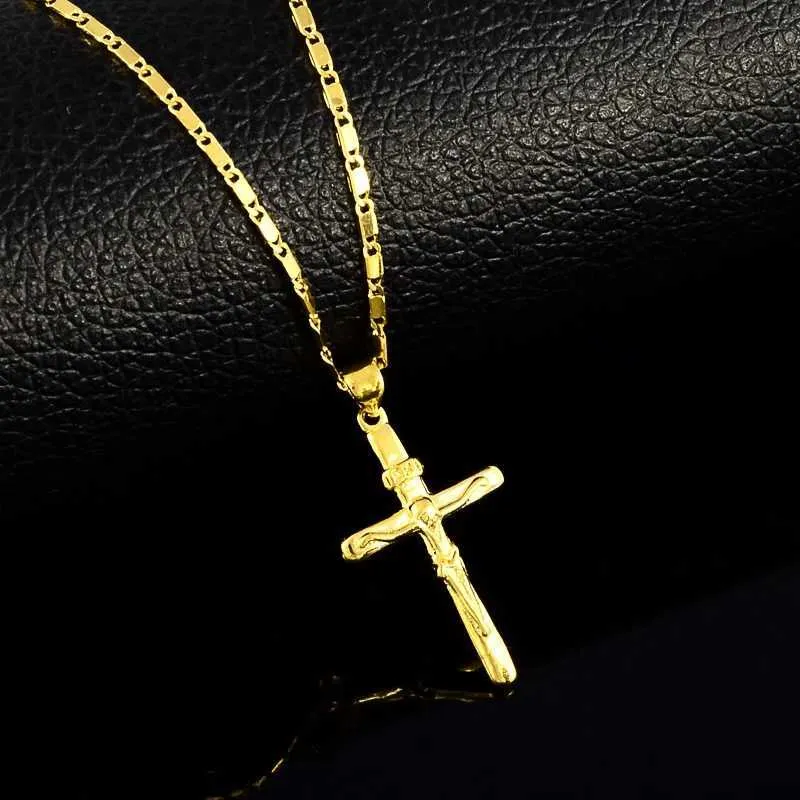 Naszyjniki wisiorek Wysokiej jakości Pure Gold Cross Charm Naszyjnik dla mężczyzn 24K ZŁOTA Naszyjnik Modna biżuteria