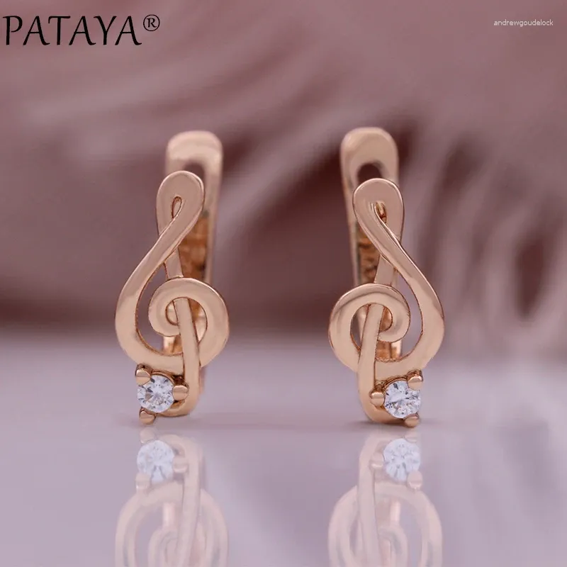 Brincos de garanhão Pataya 585 Rose Gold Color Musical Note para mulheres Simples Natural Zircão Fino Jóias Presentes da moda