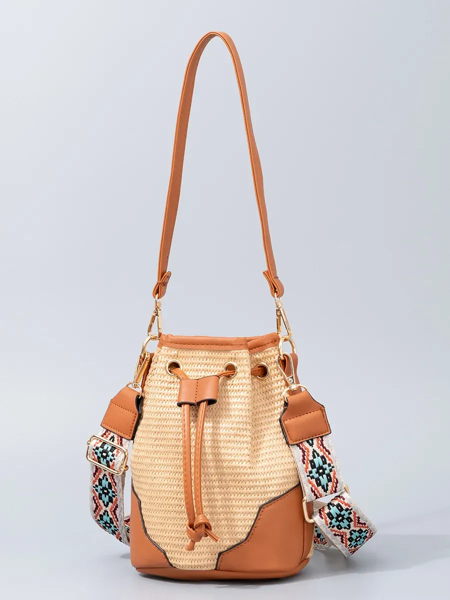 Mode Tide Bucket Bag Leather Single Shoulder Crossbody Tassen Retro gevlochten draagbare damestas Strawtas Beachtassen Beachtassen