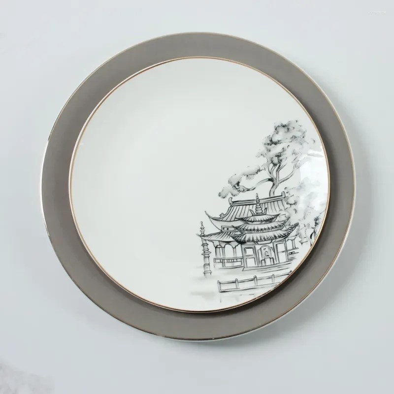 Plaques Style chinois Ceramic Decorative Plate Arrangement oscillation Salon Entrée des ornements de mariage à la maison décorations de mariage