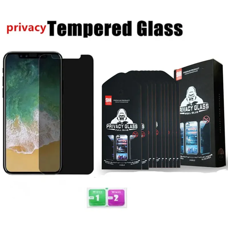 Anti-spion Privacy Tempered Glass Screen Protector för Huawei Samsung iPhone 11 12 Plus 13 14 15 Pro Max X XR 7 8 Plus med paket