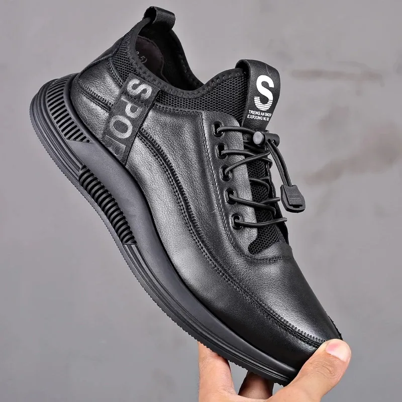 Botlar Erkekler Sıradan Shuoes Deri Pu Siyah Bahar Erkek Ayakkabı Somunları Yumuşak Alt Dantel Yukarı Açık Business Spor ayakkabılar erkekler için ayakkabılar