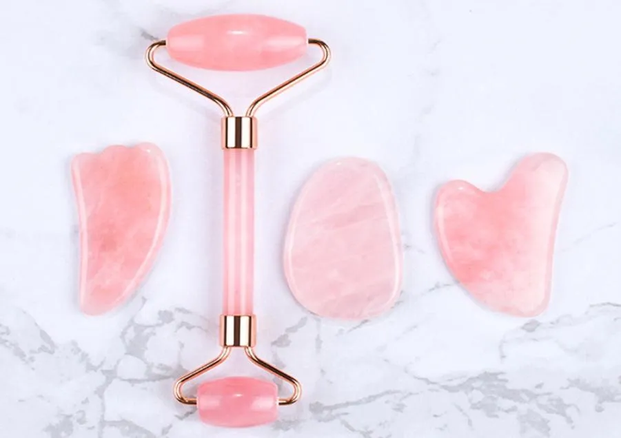 2pcslot Natural Rose Quartz Gua SHA Placa Rosa Jade Pedra Corpo de Pedra Facial Raspando Placa de Relógio Massagem Relaxamento Saúde CA9438619