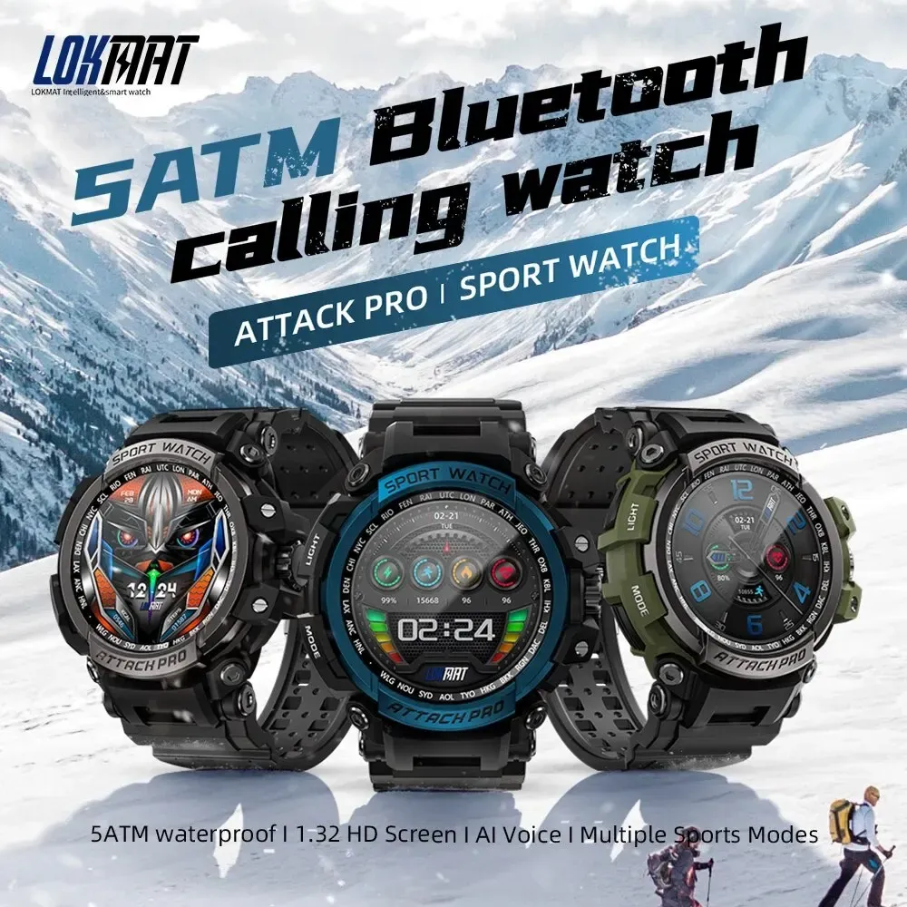 Relógios Lokmat Attack Pro Smart Watch Outdoor Fitness Watch Função de detecção de saúde IP68 Compatível com sistemas iOS e Android