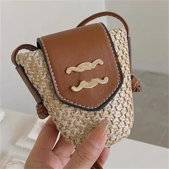 Mode barn flickor väskor barn handväska designer halm flätad axel messenger väska barn mini purses hink väska