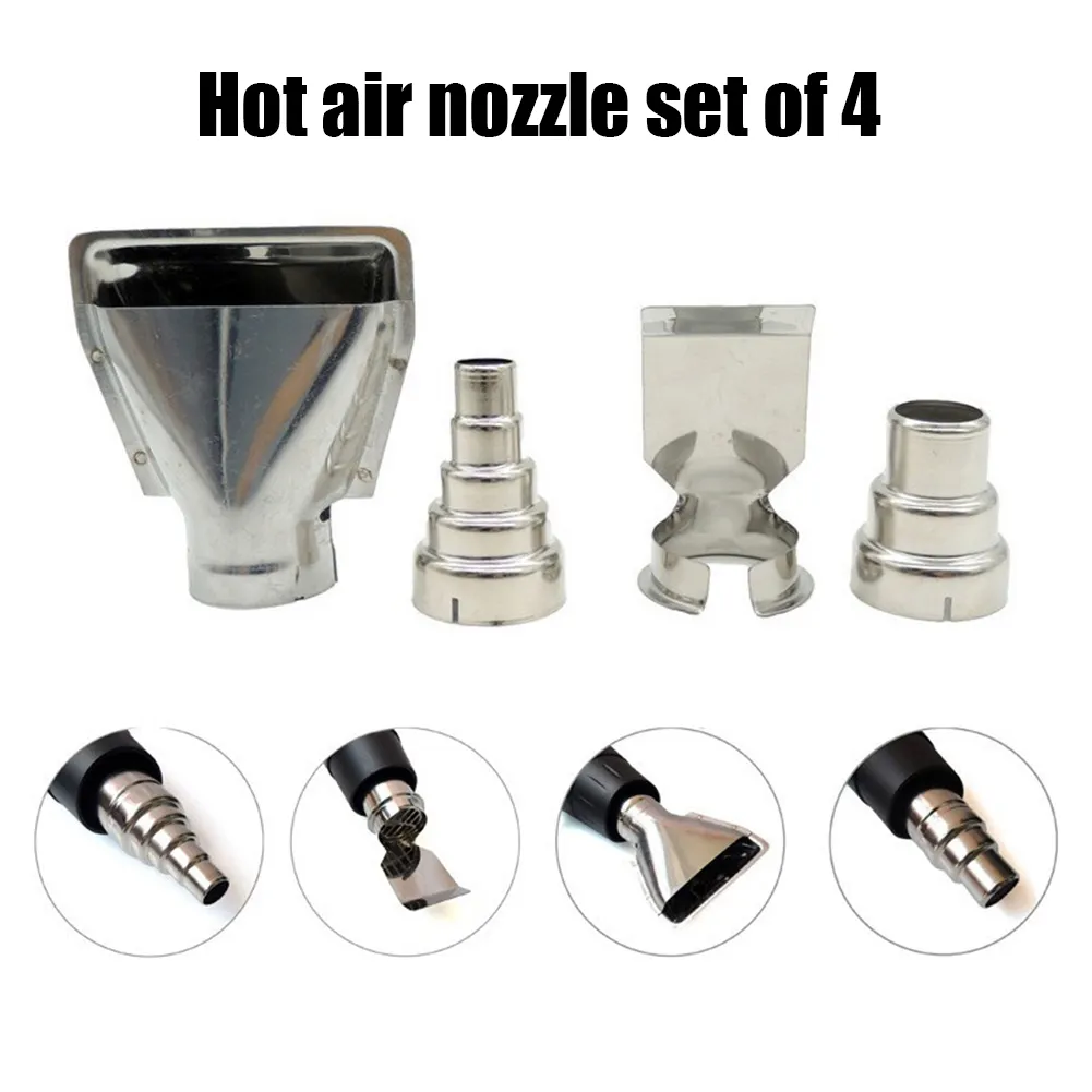 4 Piece Heat Gun Nozzles Kit - Stainless Steel Reflector & Round Nozzles For Soldering & Crafting