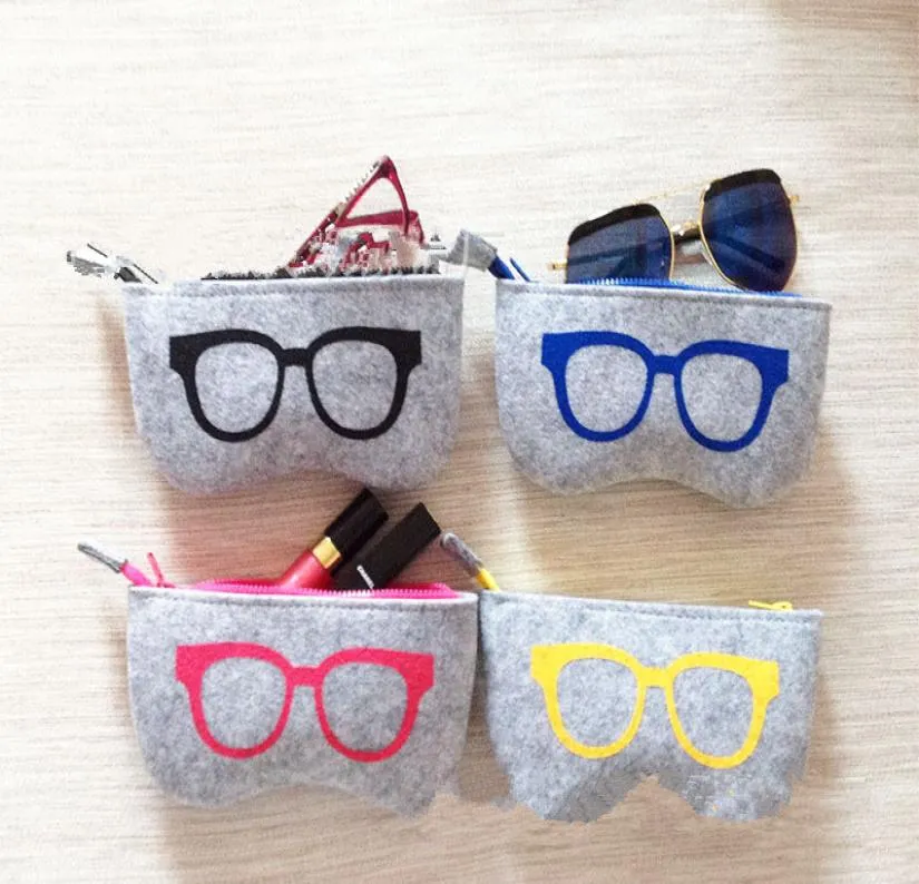 4 Colors Exquisite Wool Felt Cloth Eyeglass Case Women Sunglasses Boxes Children Zipper Bag 20PCsLot 3133258