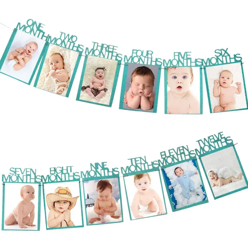 Foto-Banner Zum 1. Geburtstag – 12 Monats-Karten Mit Satinband, Für Baby-Fotos, Personalisierbare Dekoration