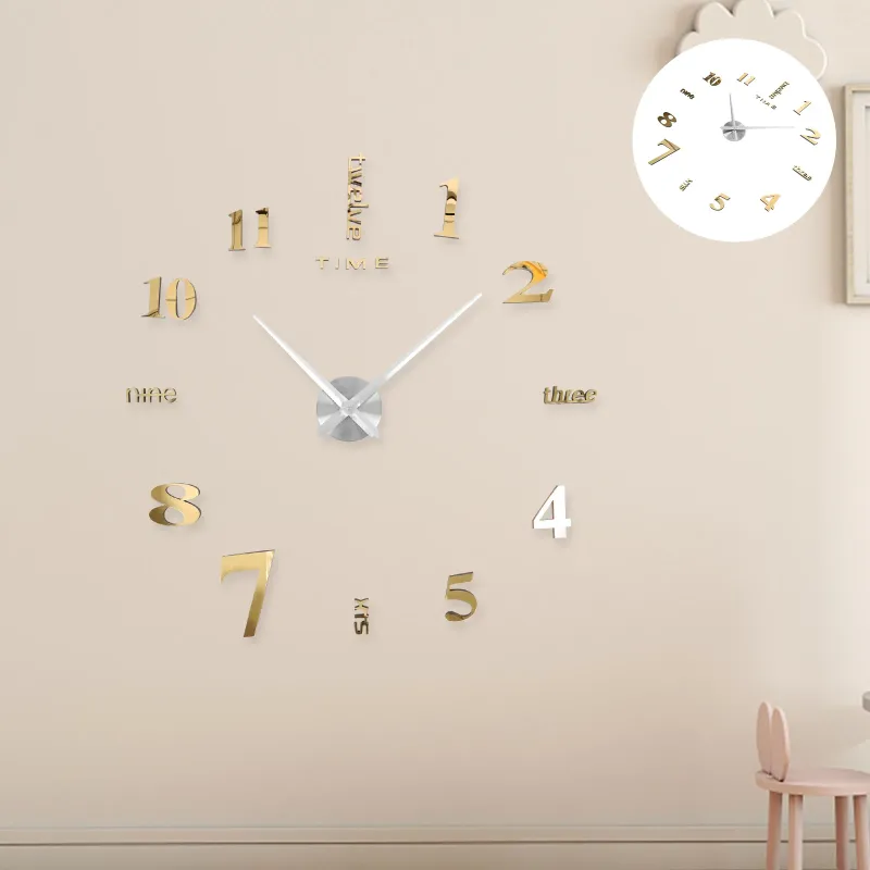 Zegary ścienne cyfrowe duże dekoracyjne lustro powierzchniowe salon Mute Mural naklejka do biura dekoracja