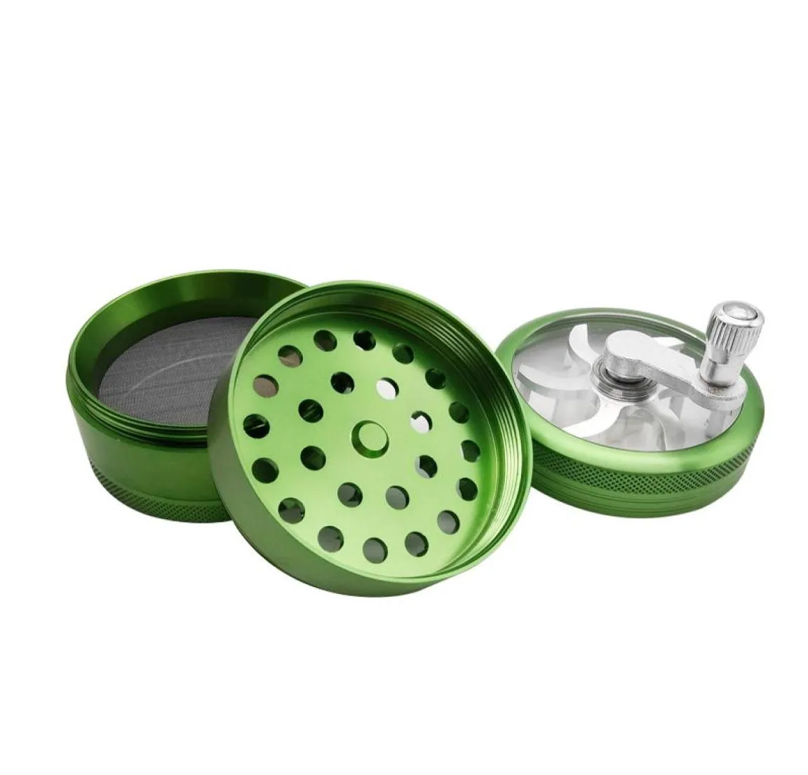 새로운 풍차 모양 Deisgn 62mm Dia Dry Dry Herb Fler Tobacco Grinders Pollen Catcher Crusher Hand Shank Grinder Whole4472740