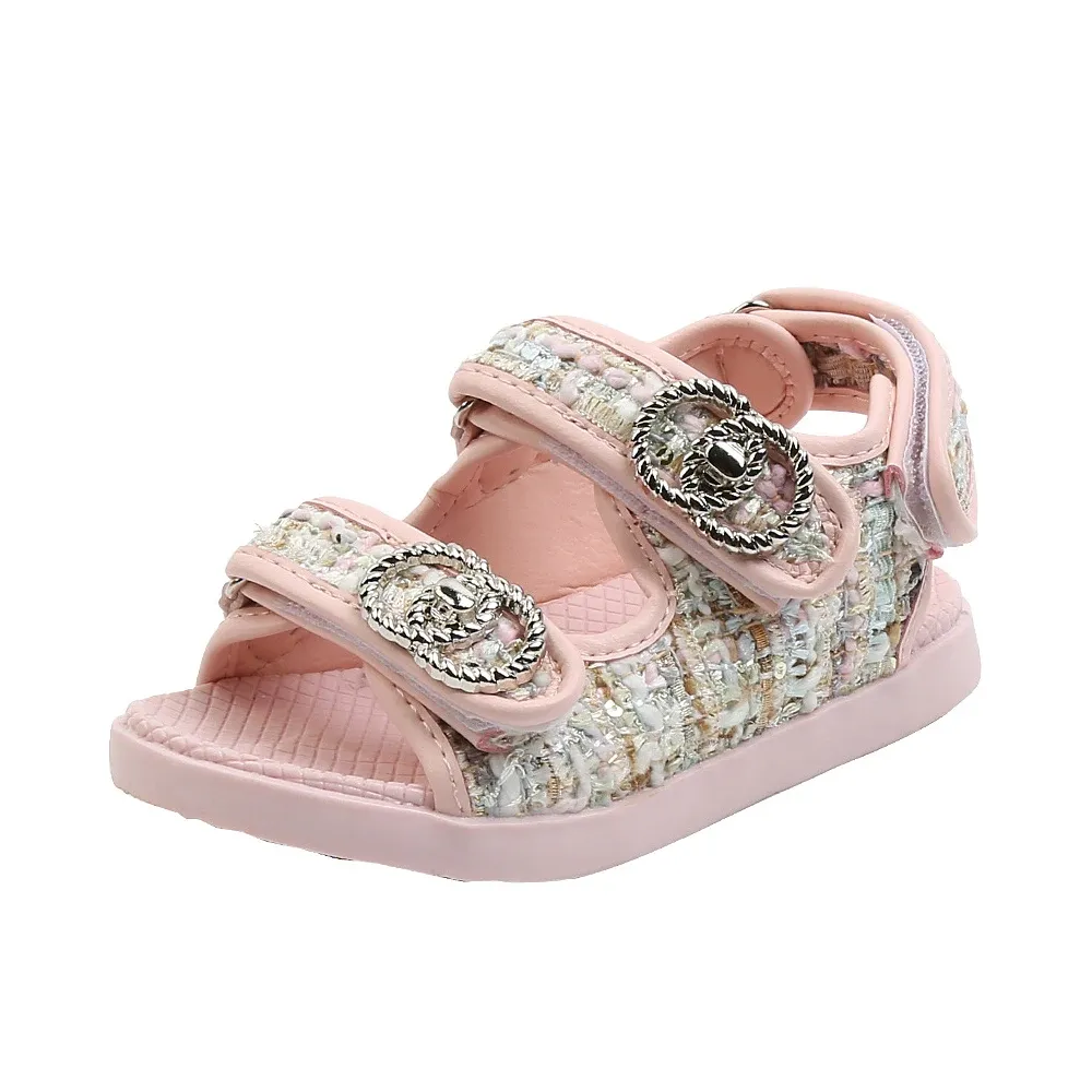 Sneakers Girls Sandals Summer New Fashion Princess Shoes Soft Sole Medium Big Kids Casual Open Toe Flat Beach Shoes Toddlers 2021