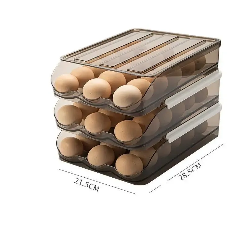 냉장고를위한 자동 롤링 에그 박스 멀티 레이어 랙 홀더 신선한 키워링 박스 계란 바구니 보관 용기 주방 주최자