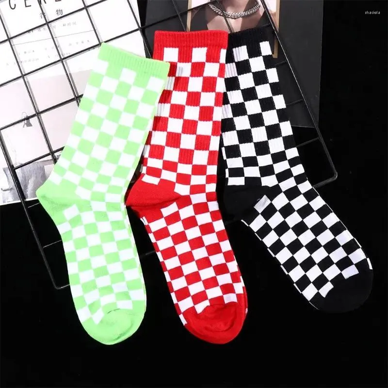 Women Socks Korea Harajuku Fashion Check Street Sports Print Skateboard Hip Hop Geometric Checkerboard