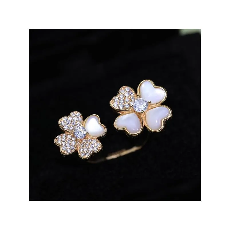 Band Rings Four Leaf Clover Ring Natural Shell Gemstone 925 Sier For Woman Designer T0P Highest Counter Advanced Materials Diamond C Dhpr0