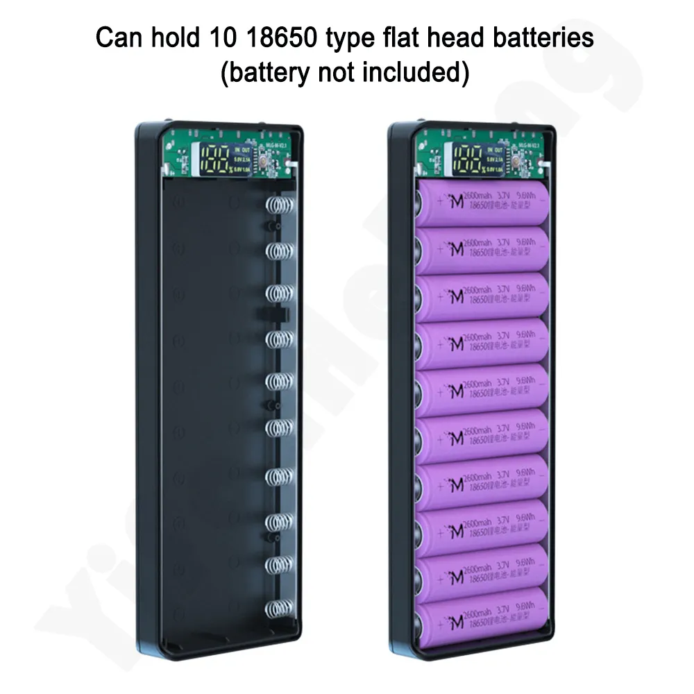 Quick Charge QC3.0 DIY 10 x 18650 Battery Power Bank Case Portable Battery Storage Box Powerbank Holder Shell With LCD Display