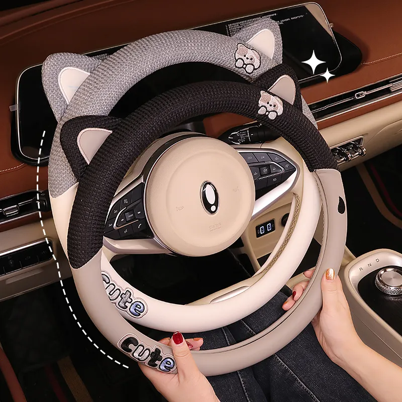 fashionable style car universal cartoon pattern plush warm and anti slip steering wheel cover