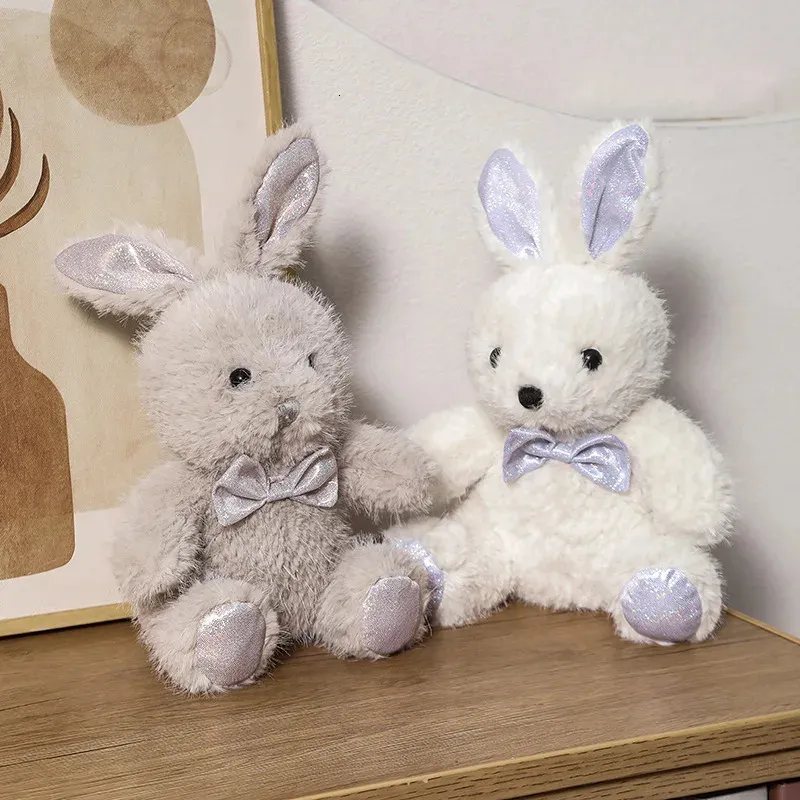 30cm Cartoon Simulation mignonne Bow lapin en peluche poupée jouet enfants sommeil apaisant les jouets décorations de chambre cadeaux d'anniversaire 240401