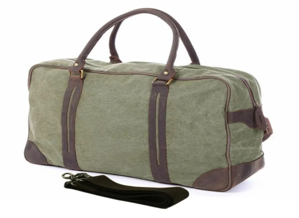 Vintage Military Canvas Leder Männer Reisen Taschen große Gepäcktaschen Weekend Duffel Übernachtungstasche Tasche Big M3125083957