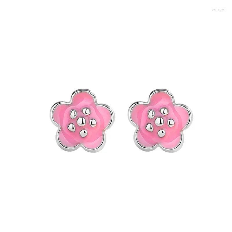 Boucles d'oreilles Authentiques 925 Silver à oreille à argent sterling glaçage de prune rose simple pour femmes bijoux de fête de mariage fille cadeau