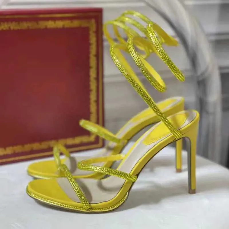 Dress Shoes Sexy High Heel Sandals for Women Rhinestone Ankle Snake Rope Surrounding Party Ball Crystal Gladiator H240409 4GK7