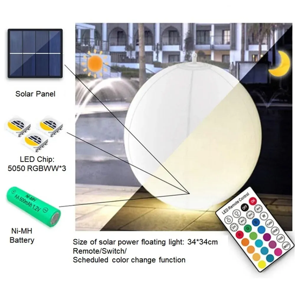 Bola flutuante solar leve à prova d'água para piscina de piscina em casa Jardim para a decoração ao ar livre