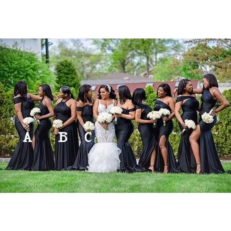 mixed black bridesmaid dresses Newest Charming Mismatched Black Long Cheap Wedding Party Bridesmaid D   QueenaBridal