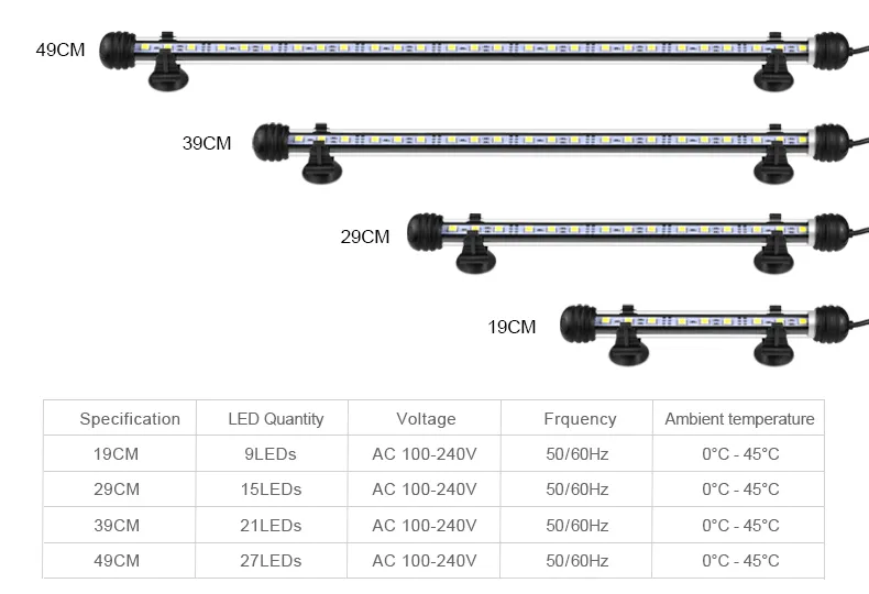 RGB LED Aquarium Light Bar IP68 Waterproof Submersible Fish Tank Light ...