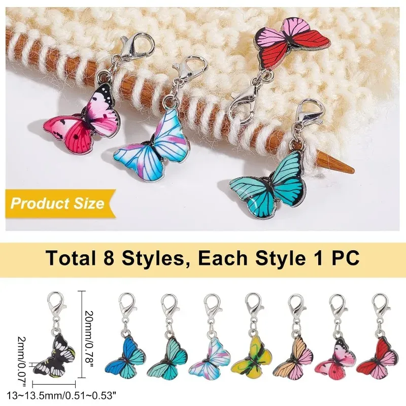 8 PCS Kelebek Dikiş İşaretçileri Emaye Alaşım Tığ işi STITCH MARKER CHARMS Çıkarılabilir ıstakoz toka kilitleme dikiş işaretleyici