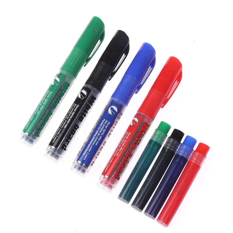 4Pcs/set Non-toxic Erasable Whiteboard Marker Pen Whiteboard Pen Dry-Erase Sign Ink Refillable Student Office School Supplies