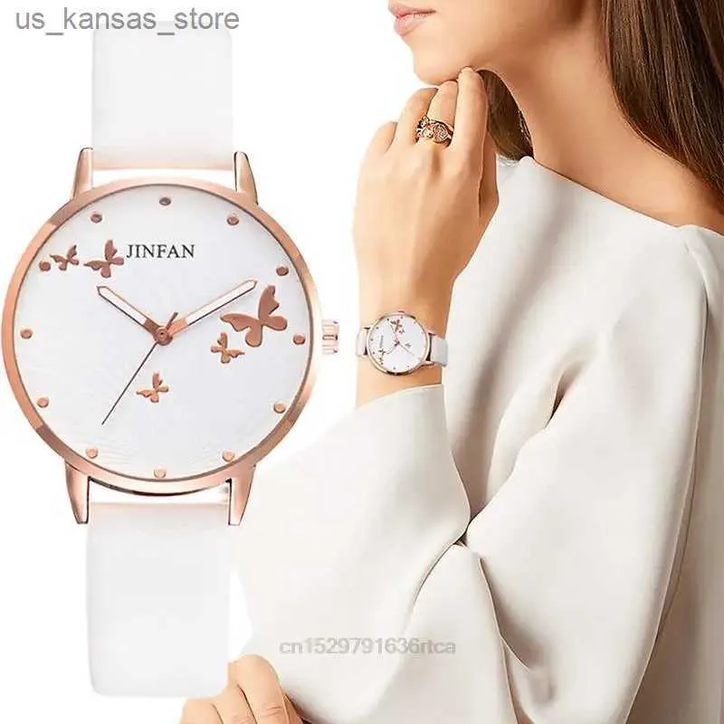 Wristwatches Elegant Simple Butterfly Design Dial Design Ladies es Women Fashion Luxury Dress Casual Woman Quartz Leather Clock240409