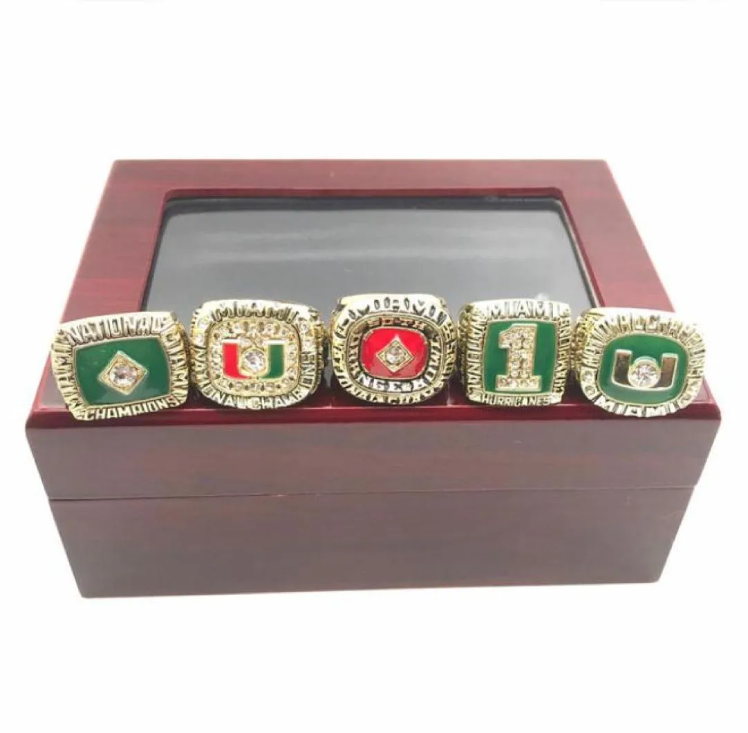 Nieuwste serie sieraden Hurricanes 1983 1987 1989 1991 2001 Ring met houten doos souvenir Eagle Miami Men 9499942