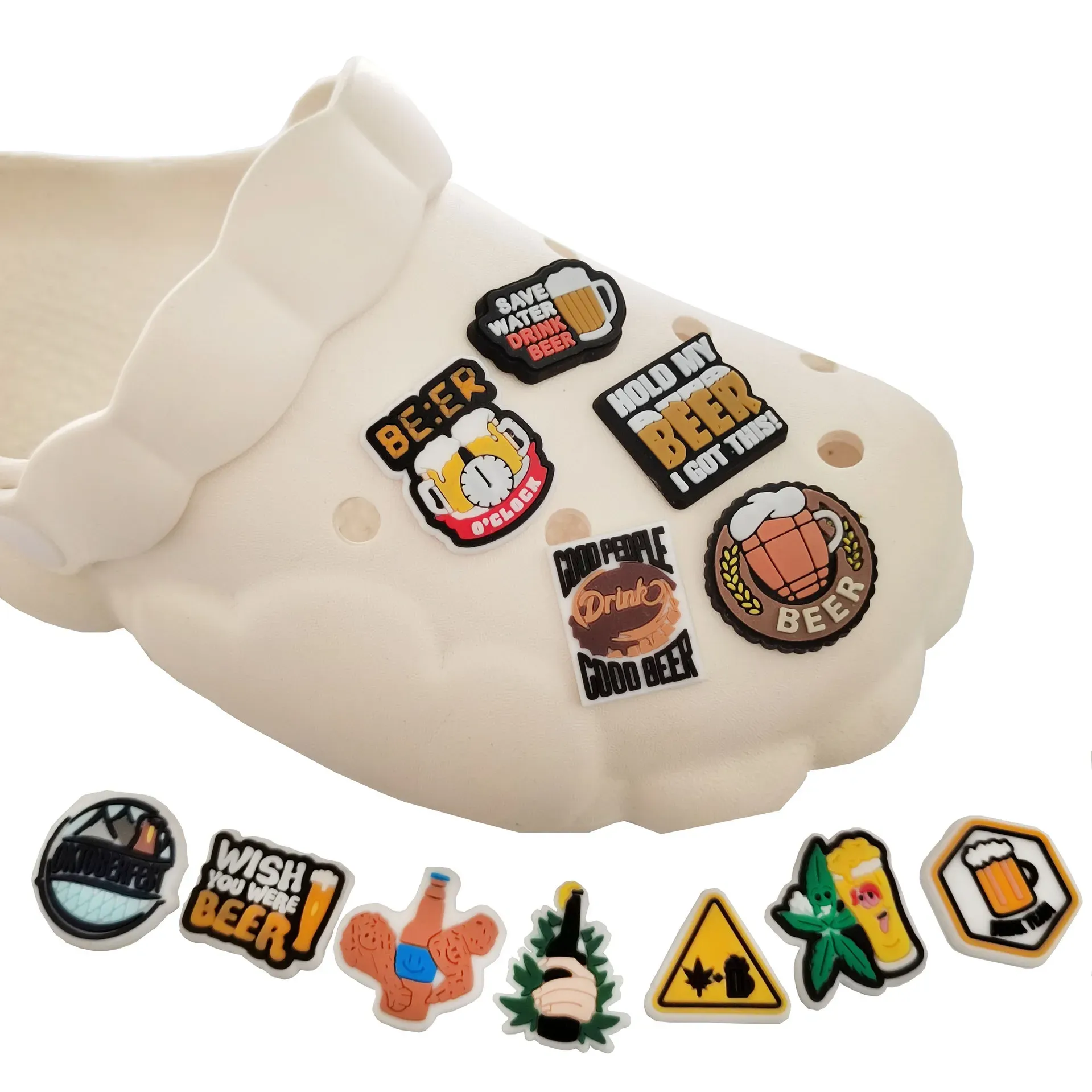 12pcs Hot Toys Beer series Charm Clog Decorations PVC Shoe Accessories Buckle Garden Sandals Shoe Charms for Wristband gift