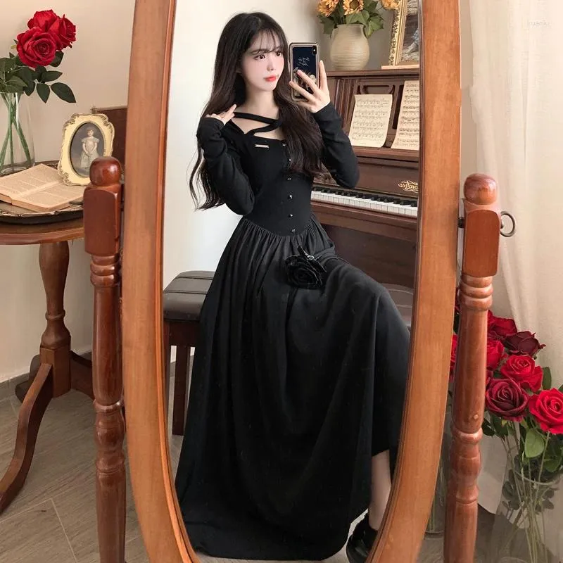 Casual Dresses Halter Cross Party Bring Long-sleeved Female Temperament Of The Spring And Autumn Period Charge Waist Sexy Big Dress