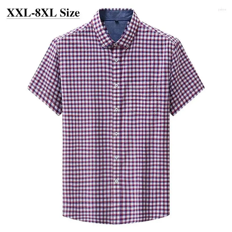 Chemises décontractées pour hommes 7xl 6xl 8xl Plaid à grande taille Sleeve courte pour hommes Business mince d'été bonne qualité coton mâle