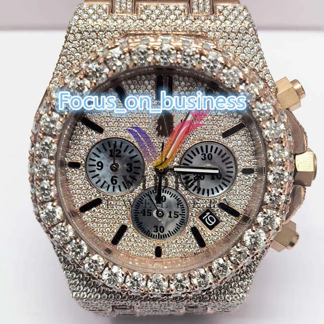 Vidhi smycken Big Face Full Custom Luxury Two Tone Band Hip Hop Diamond VVS Moissanite Mekaniska automatiska klockor för män