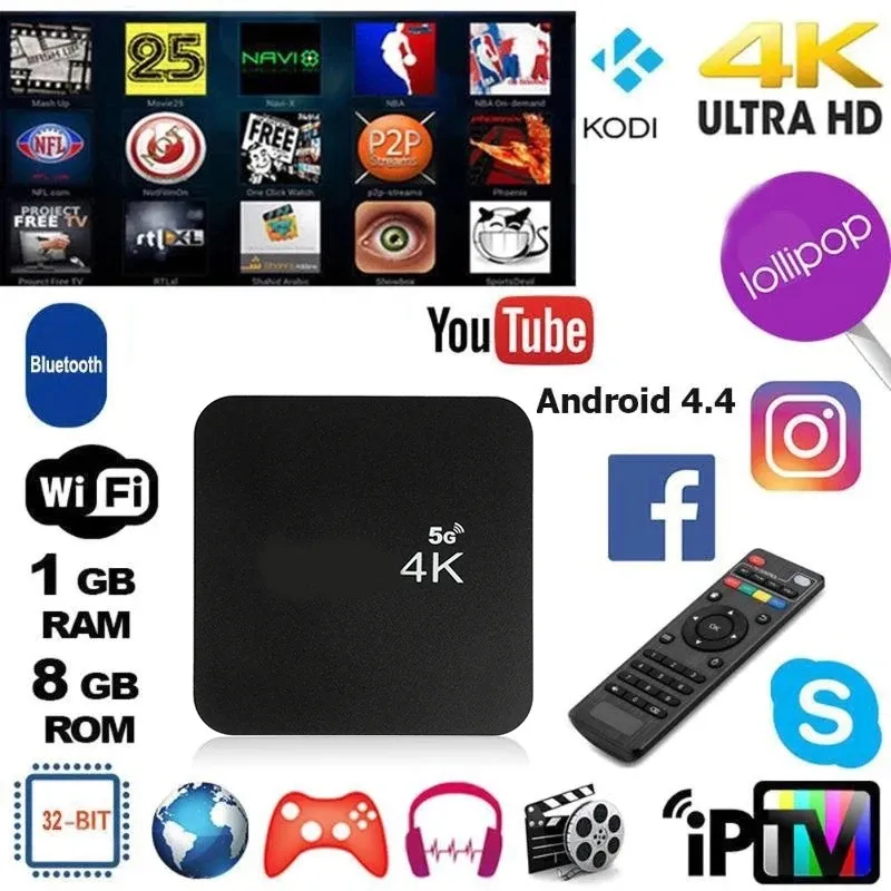 Box TV Box pour Android 7.1 5G Réseau Settop Box avec jeux Internet Video Chat Smart TV Box WiFi YouTube Media Player Set Top Box