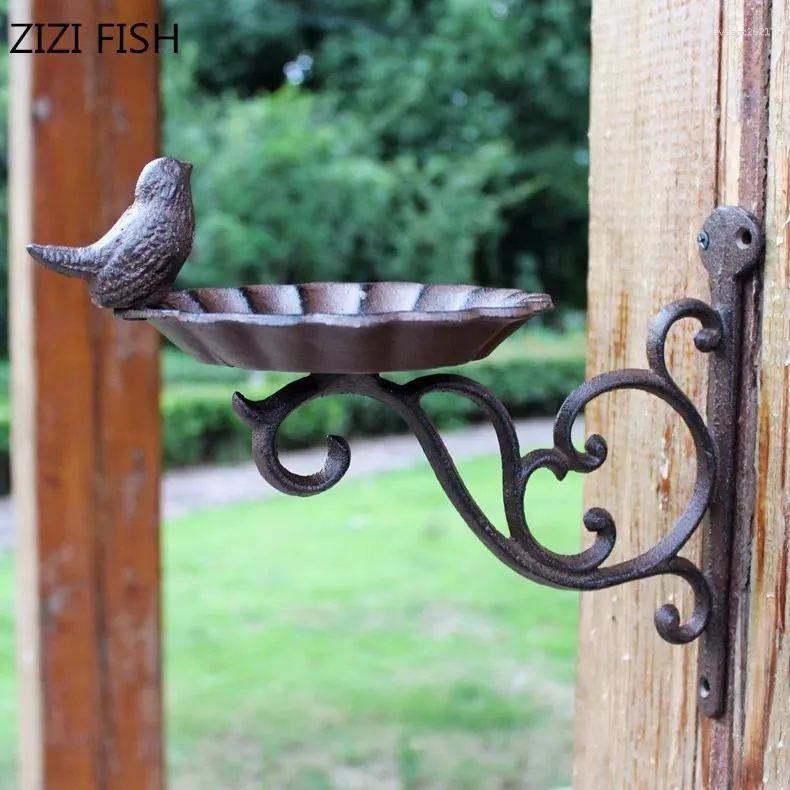 Candle Holders Antique Iron Hook Courtyard Garden Candlestick Bird Bowl Decoration Wall-mounted Holder